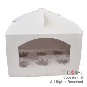 CAJA CON VISOR 21 X 14 X 12 CM Y BASE PORTA 6 MUFFIN 10 UNIDADES X 1